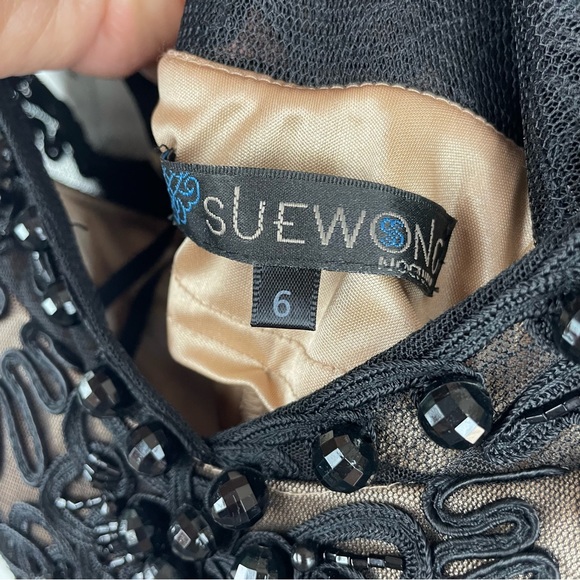 SUE WONG Black Lace Beaded Pattern Sleeveless Dress size 6 - Picture 7 of 9